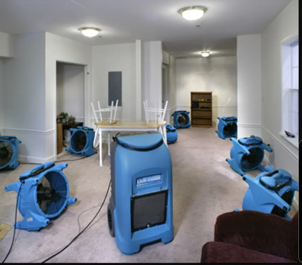 Air movers and dehumidifier setup for Water Damage Restoration in Frankfort